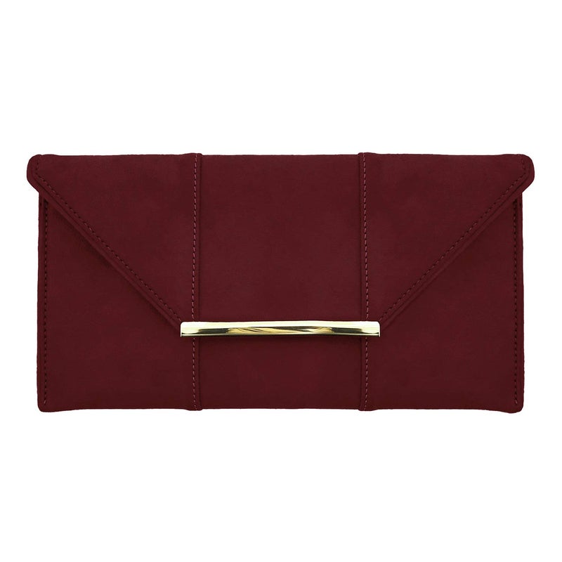 JNB Faux Microsuede Envelope Clutch, Burgundy Medium - Image 1